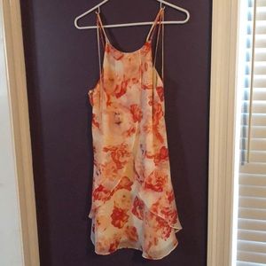 BCBG pink variation and white floral dress